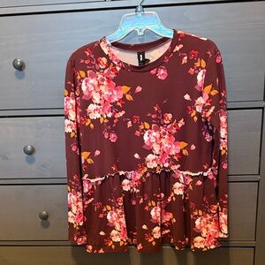 Agnes & Dora Small Floral Long Sleeve Top - Burgundy and Pink